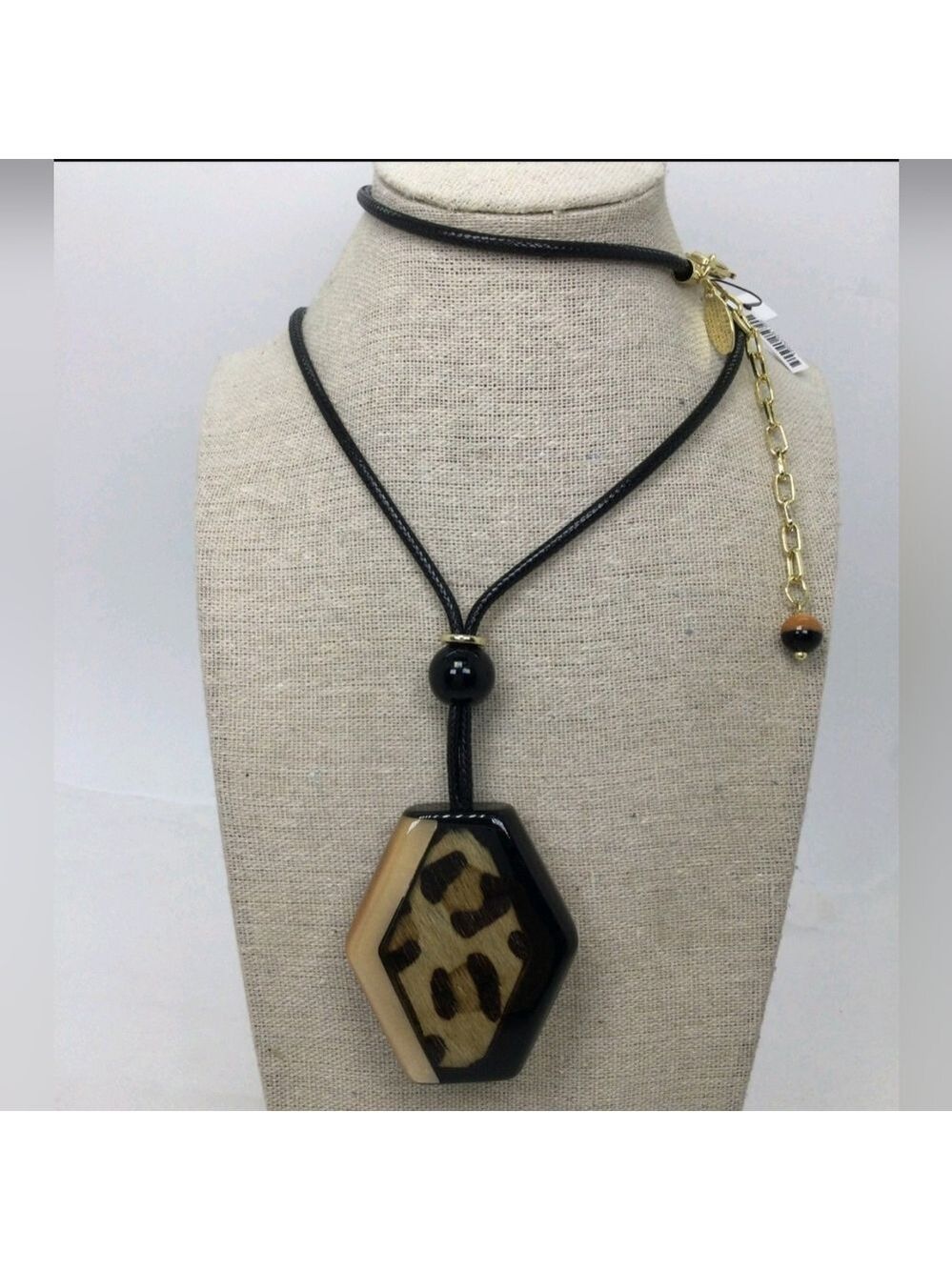 Chico's Animal Print Acrylic Pendant Necklace 30" NWT